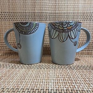 Threshold Vermillion Stoneware 2/Set Coffee‎ Cups/Mugs Grey Floral Print
